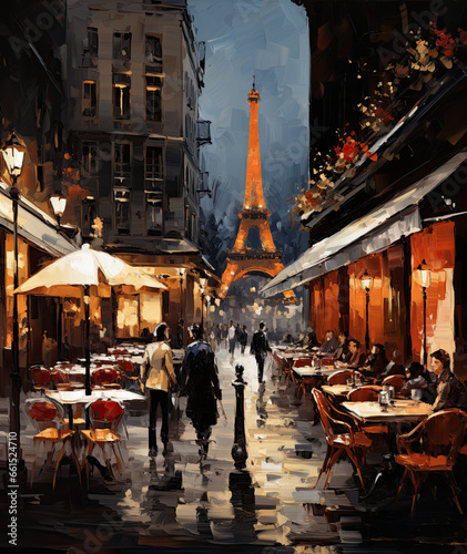 Captivating Moments in Paris. Romantic Streetscape with the Iconic Eiffel Silhouette © TungYueh