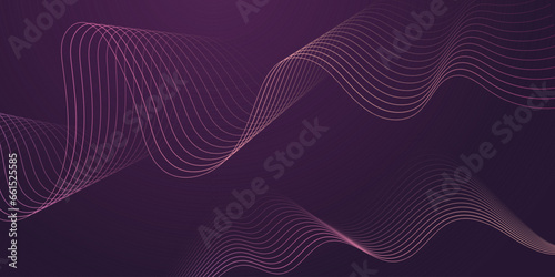 Flowing dot particles wave line pattern blue and purple gradient light isolated on dark black background. Vector in concept of AI technology, science, music, website template, landing page and more.