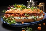 sandwich with pear, prosciutto, arugula and blue cheese