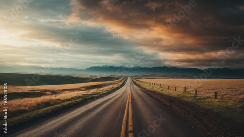Lonely road with sky and mountains © Maksym