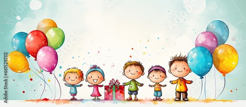 Children celebrating a birthday With copyspace for text