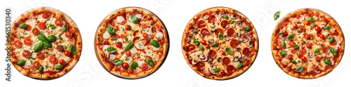 set of italian pizza with mozzarella cheese and basil leaves