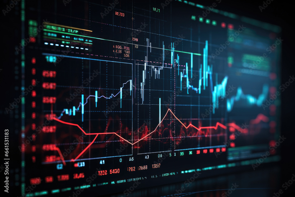 Financial data indicators on a monitor, Stock market or forex trading graph