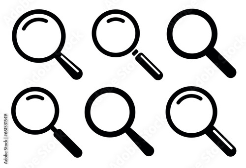 Search icon. Magnifying glass icon set isolated. Magnifier vector simbol. Stock vector illustration