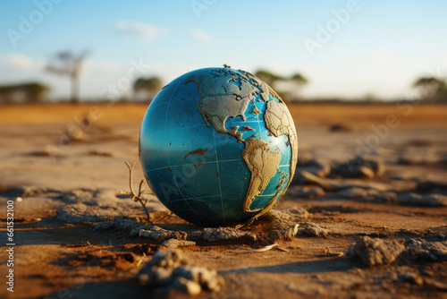 Globe on Cracked Desert Dirt - Americas and Pacific Ocean