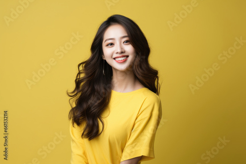 Young asian beautiful happy smiling woman in colorful clothes © Lana_M
