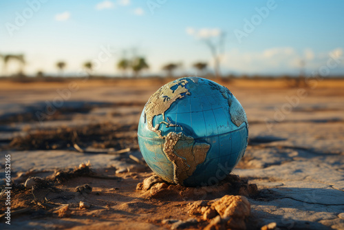 Globe on Cracked Desert Dirt - Americas & Atlantic Ocean