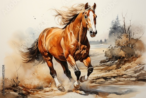 Graceful Horse in Color Ink Painting