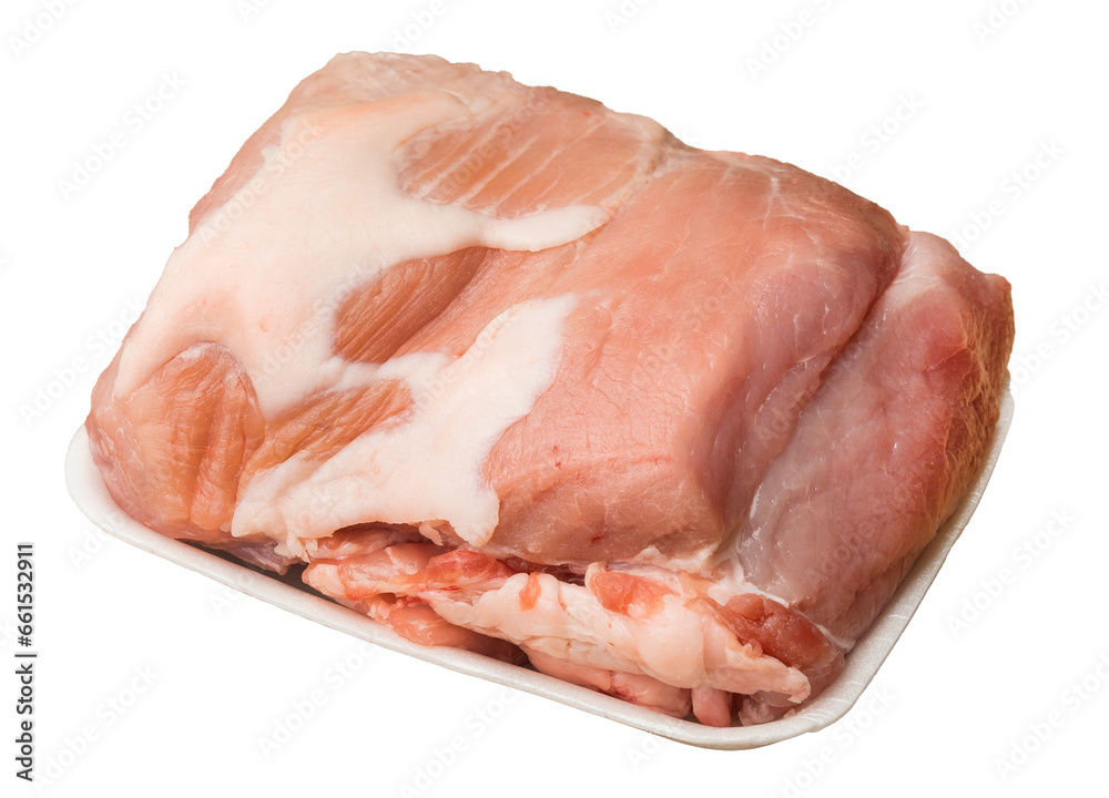 Piece of fresh pork meat isolated on white or transparent background