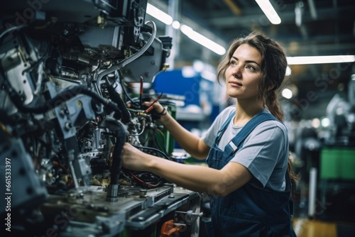 female worker in a modern automotive manufacturing setting