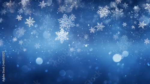 Background with Christmas snowy fir tree and Christmas toys, snow. Winter banner concept