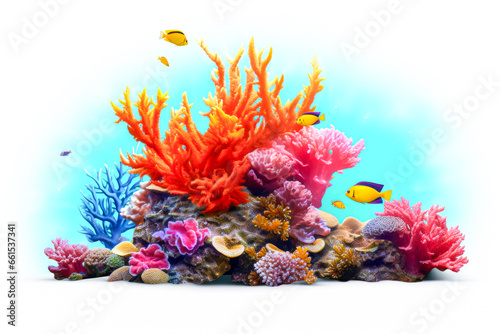 colorful coral reef isolated on white background  clipping path included.