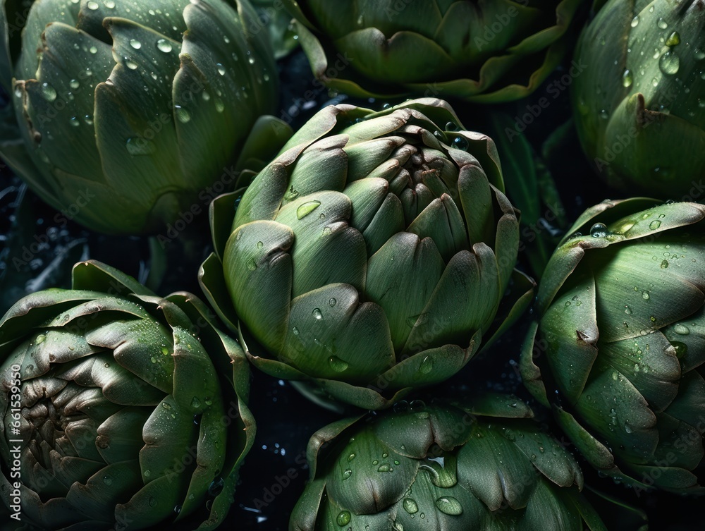 Fresh Artichokes with water drops