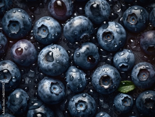 Fresh blueberries with water drops