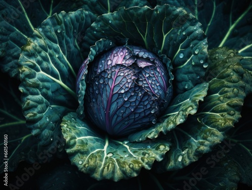 Fresh cabbage with water drops