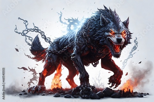 wolf on fire