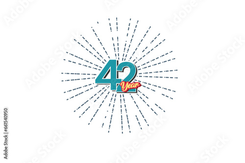42th, 42 years, 42 year anniversary year anniversary blue color number with line behind on white background for card, wallpaper, greeting card, poster-vector
