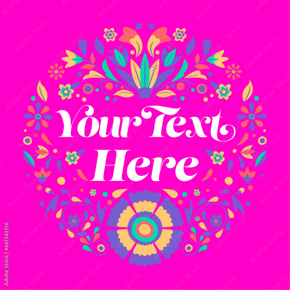 Texto minimalista editable con ornamentos y flores mexicanas
