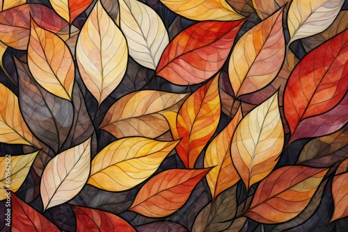 the watercolor leaves in red  white and orange Generative AI