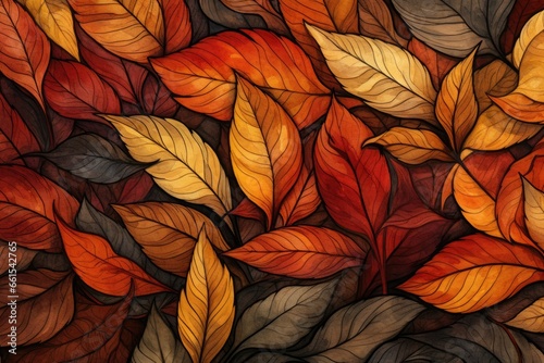 watercolor leaves pattern in oranges, reds and yellows Generative Ai