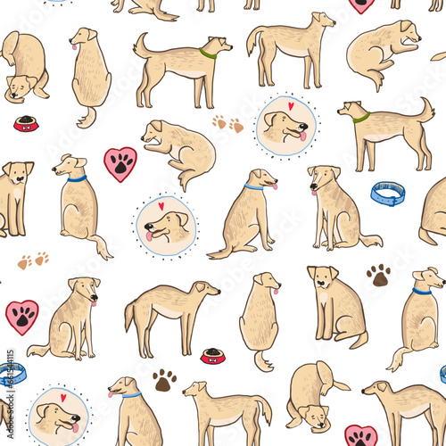 Funny dog vector seamless pattern.