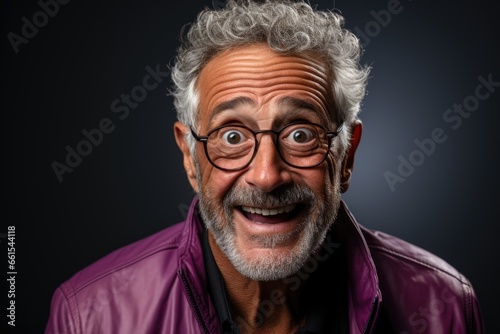 Portrait of a very surprised man with gray hair and glasses.