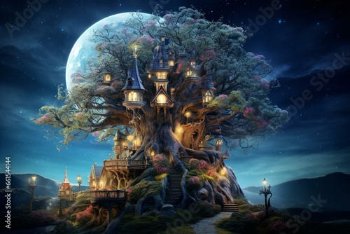 Enchanted tree home. Generative AI