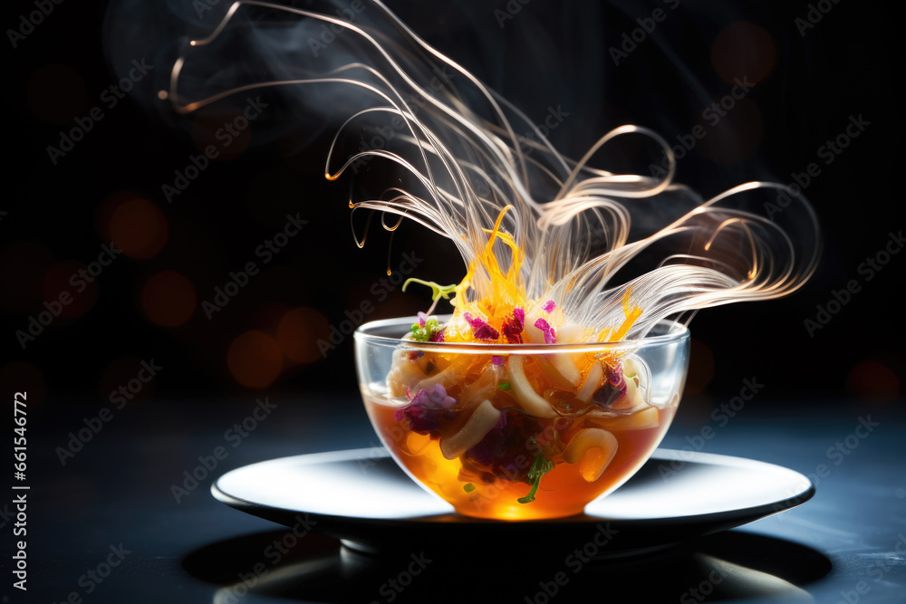 Molecular cuisine, food in a cup, gastronomy and fine dinning
