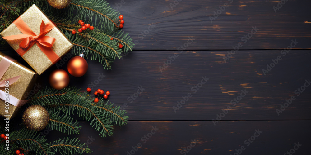 gift boxes, festive decor, fir tree branches, Christmas background gift boxes, festive decor, fir tree branches, Christmas background