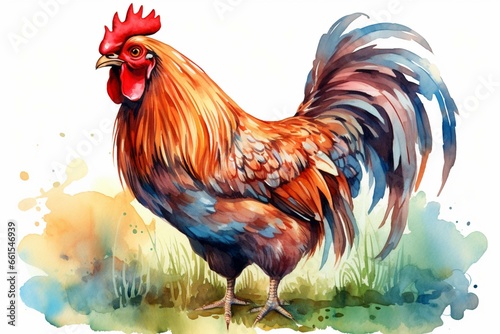 Illustration of a watercolor rooster. Generative AI © Ebrahim