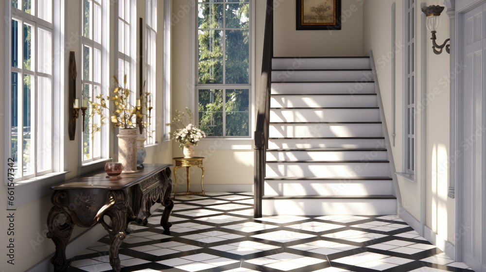 interior of an house with a staircase created with Generative AI technology interior of an house with a staircase created with Generative AI technology