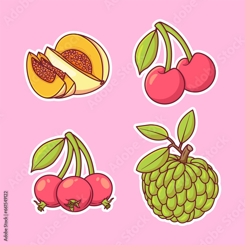 Fruits sticker hand drawn coloring vector icon illustration. food nature icon concept isolated premium vector