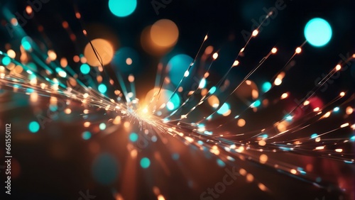 Abstract close up fiber optics light for background. Holiday concept. Optic communication and technology