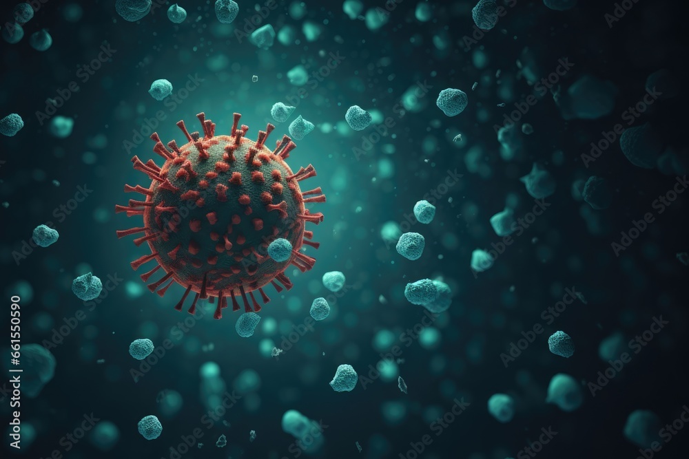 Virus Particle in a Sea of Blue. A Sci Fi Concept Art of coronavirus Virus Particle in a Sea of Blue. A Sci Fi Concept Art of coronavirus