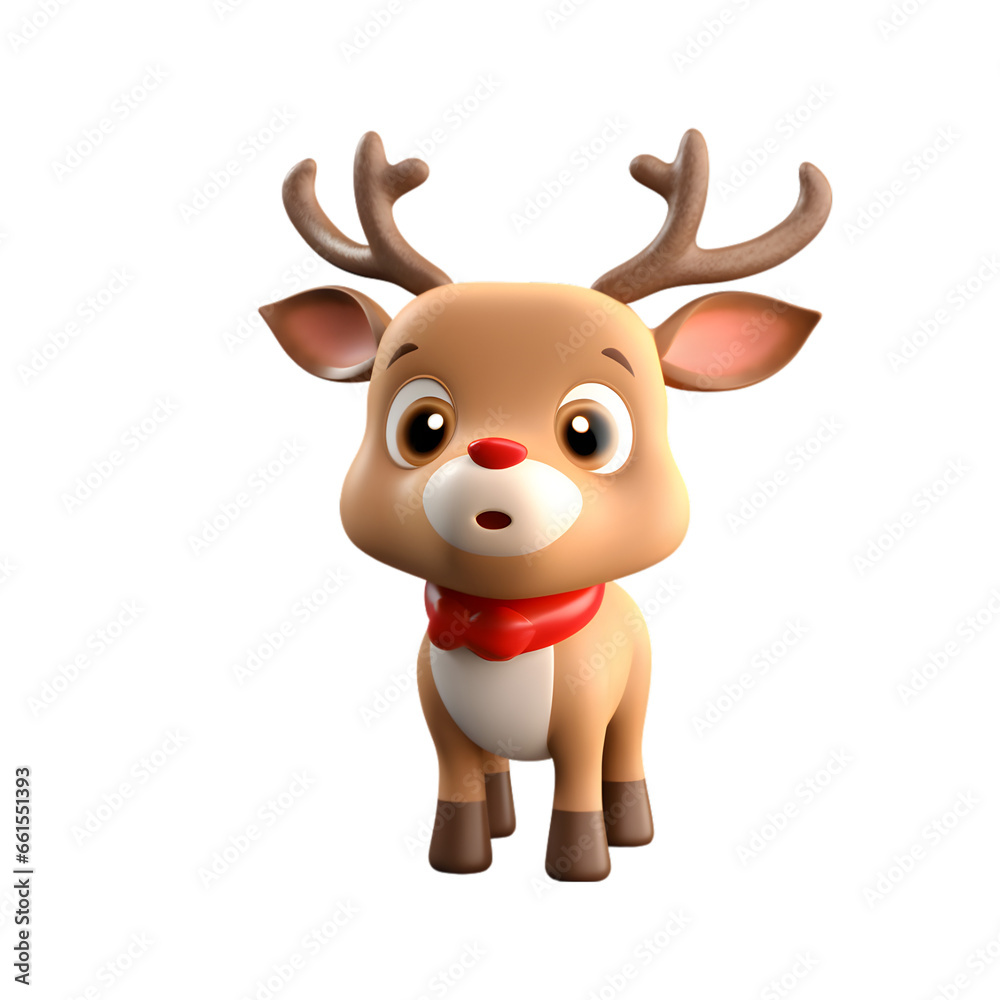Cute Christmas Reindeer in 3D Realism for a Merry New Year isolated on transparent background - Generative AI