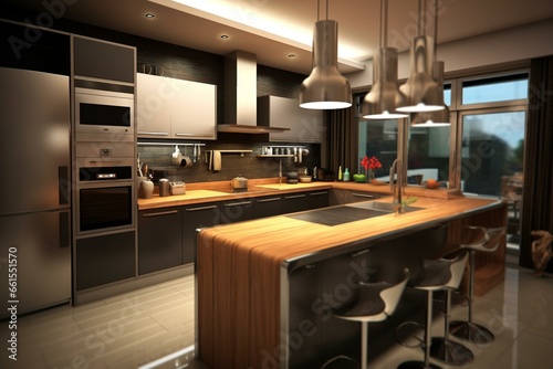 Contemporary kitchen design in 3D. Generative AI