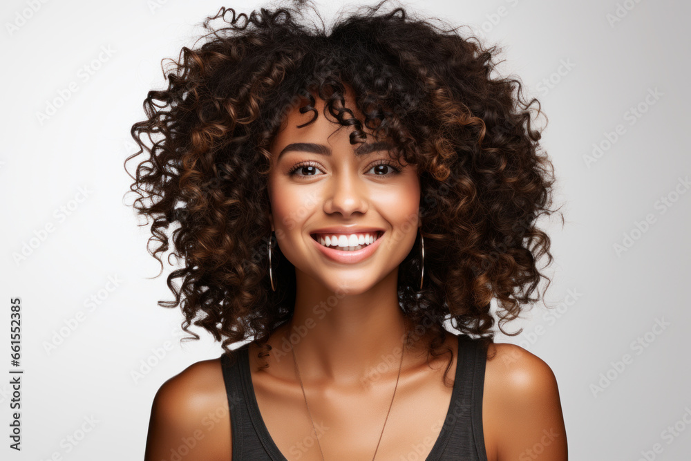 Young happy african american woman in white t-shirt isolated on white background Young happy african american woman in white t-shirt isolated on white background