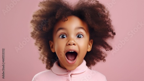 Excited little girl in pink background