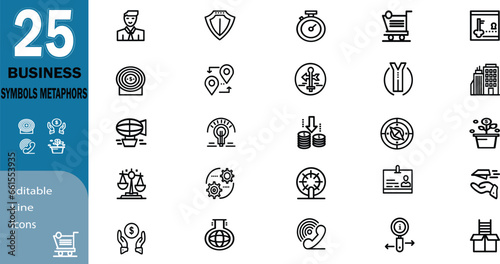 Creative task and project management outline icon pack such as investment bulb setting.