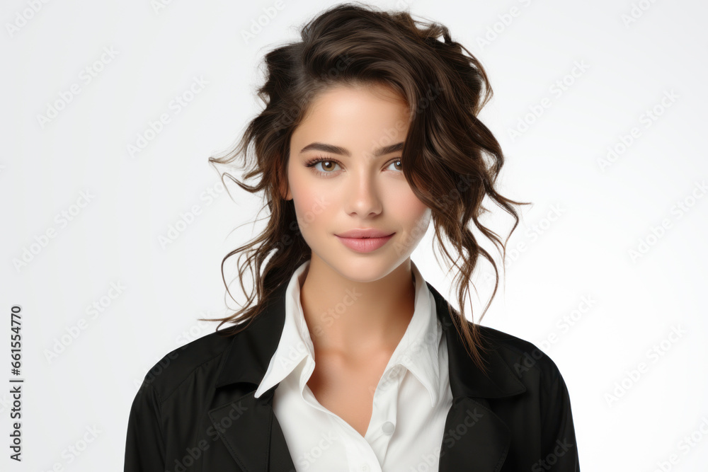 Portrait of a successful young business woman in a suit on a white background Portrait of a successful young business woman in a suit on a white background