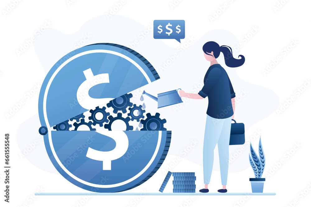 Φωτογραφία Inflation and interest rate policy concept, businesswoman put oil lubricate into giant dollar coin