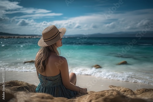 Young woman sitting on rocky seashore © Stocknterias