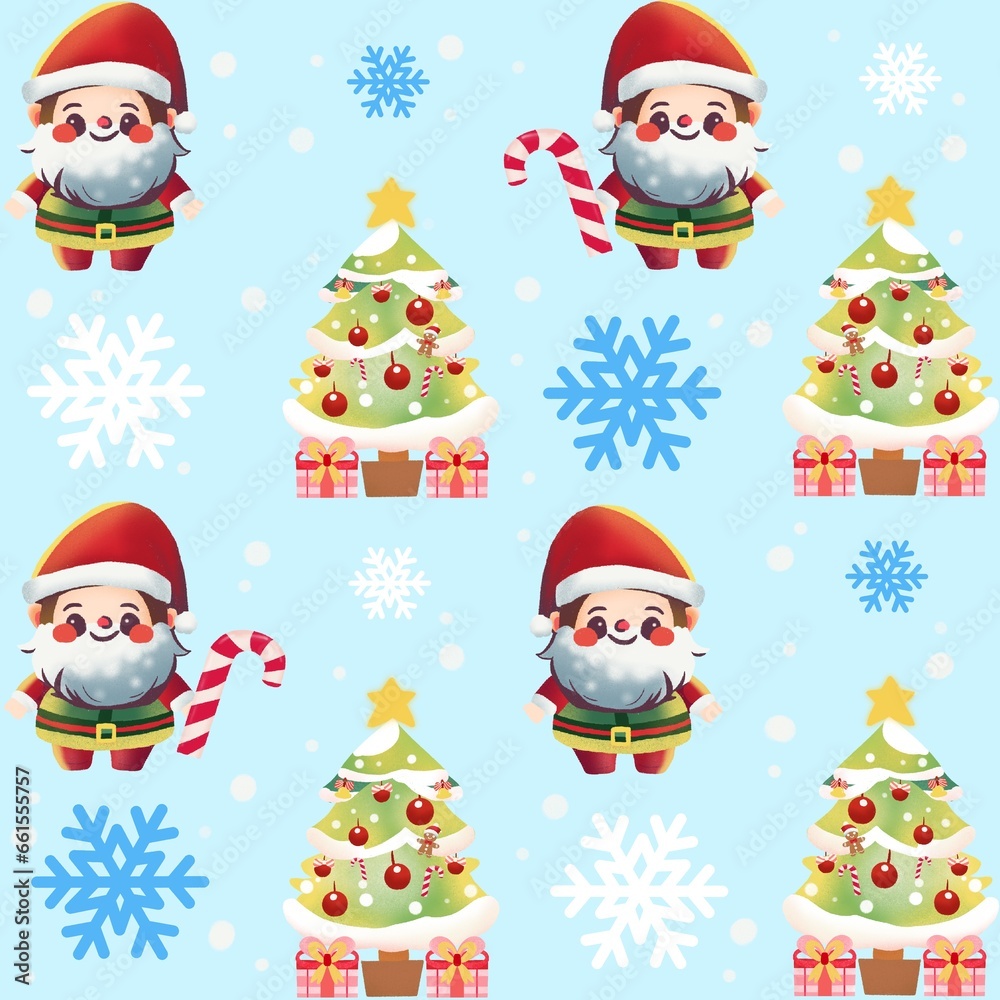 Christmas Santa and snowfleke seamless pattern bg