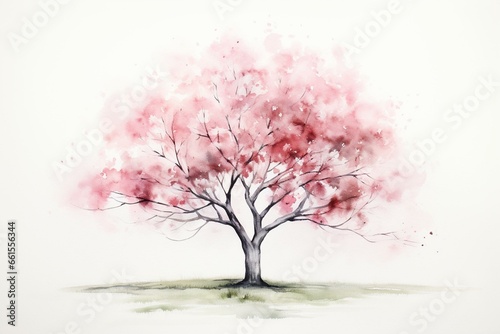 A white background with a watercolor tree. Generative AI © Frankie