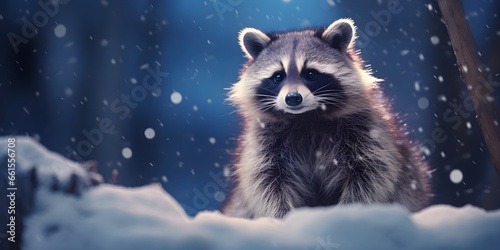 "Snowy Serendipity: Raccoon's Winter Wonderland"   Background Design   AI Generated Artwork © Larissa