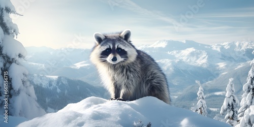 "Snowy Serendipity: Raccoon's Winter Wonderland" | Background Design | AI Generated Artwork