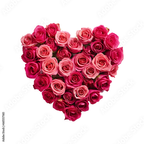 Bunch of red and pink colour of roses be arrange in heart shape an be isolated on white background. 