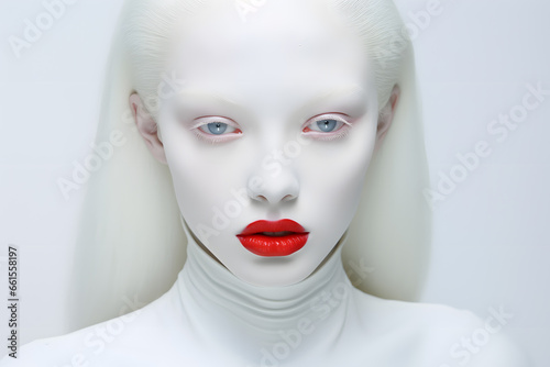 Albino woman with red lips portrait © Oksana
