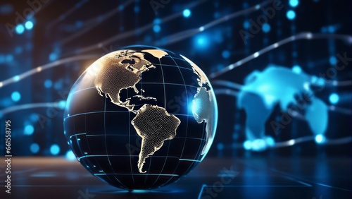 Best Internet Concept of global business. Globe, glowing lines on technological background