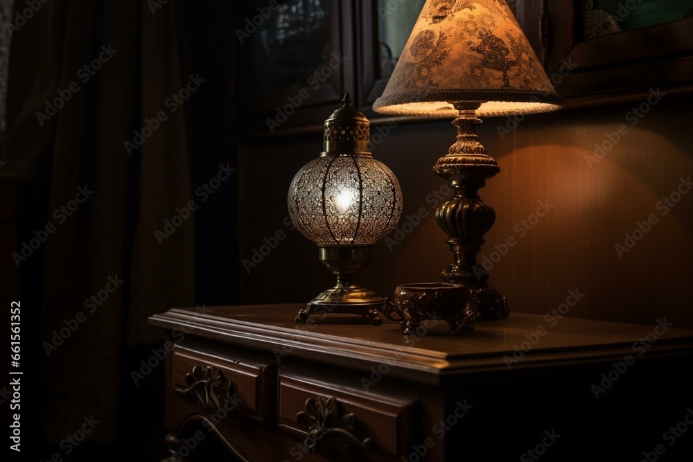 antique lamp on table. Generative AI